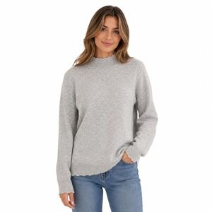 100% Cashmere Nanette Lepore Gray Scalloped Mock Neck Pearl Cuff Sweater Large